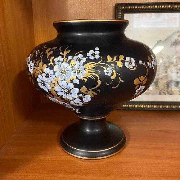 Authentic Kobalt Stile Sevres Floral Black Gold Vase - Picture 3 of 7